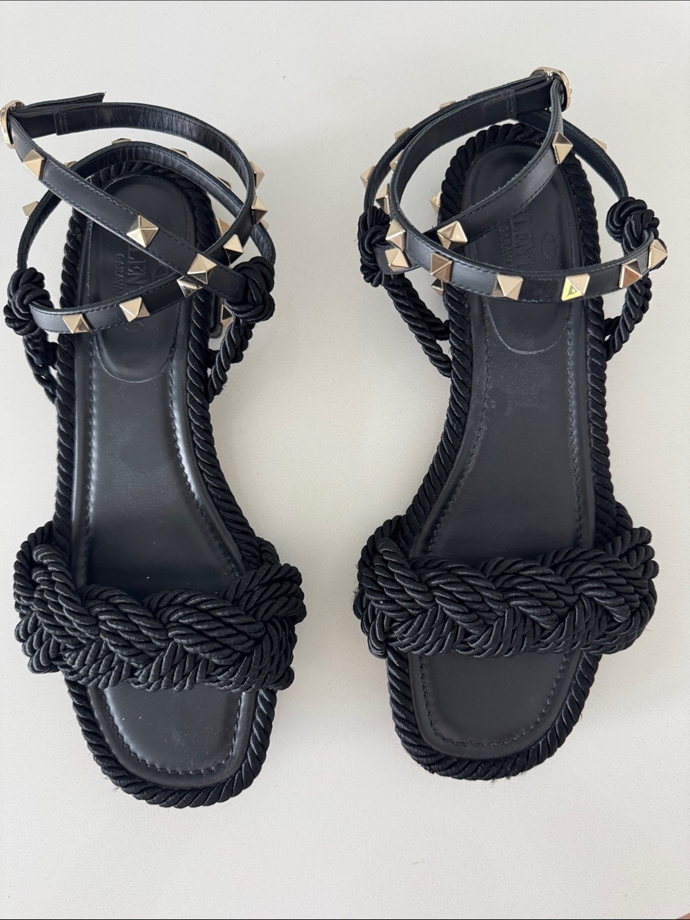 Valentino GARAVANI Studded Rope-Knot Black Women's Sandals - Picture 8 of 10